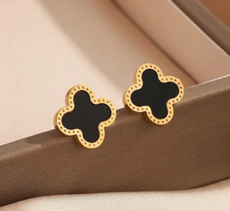 Van Cleef Clover Necklace, Chain & Steel Bracelets with Matching Stud Earrings