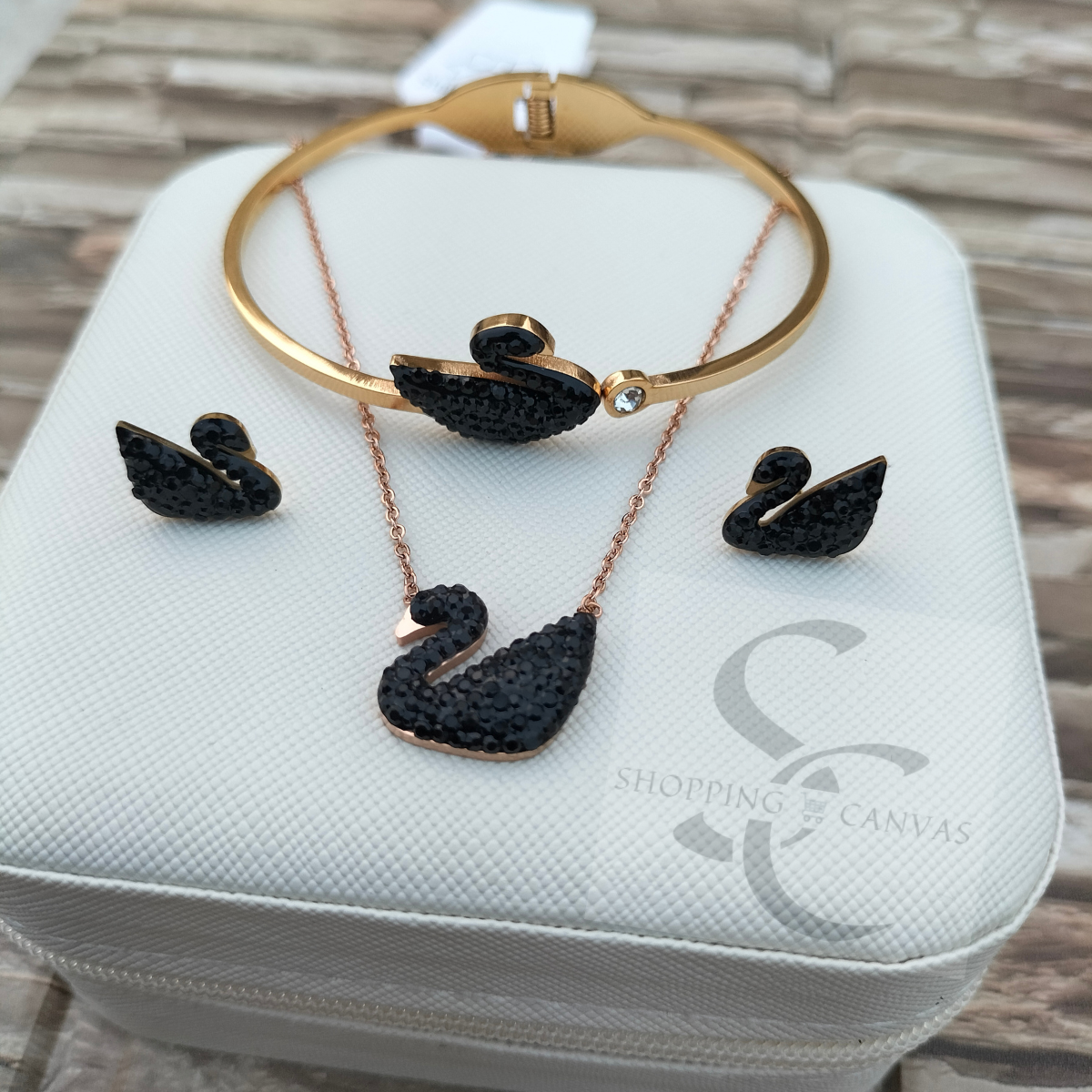 Swarovski Swan Duck Necklace, Steel Bracelet with matching stud earrings