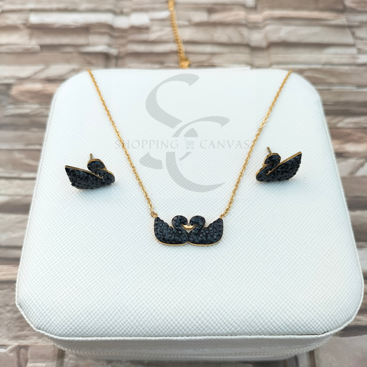 Swarovski Swan Double Duck Necklace with matching Stud Earrings