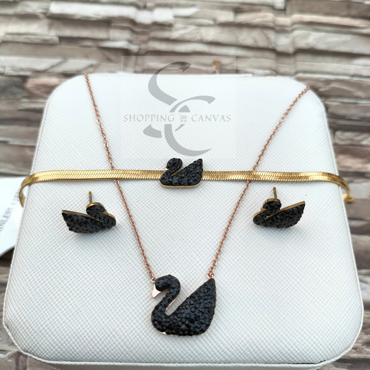 Swarovski Swan Duck Necklace, Chain Bracelet with matching Stud Earrings