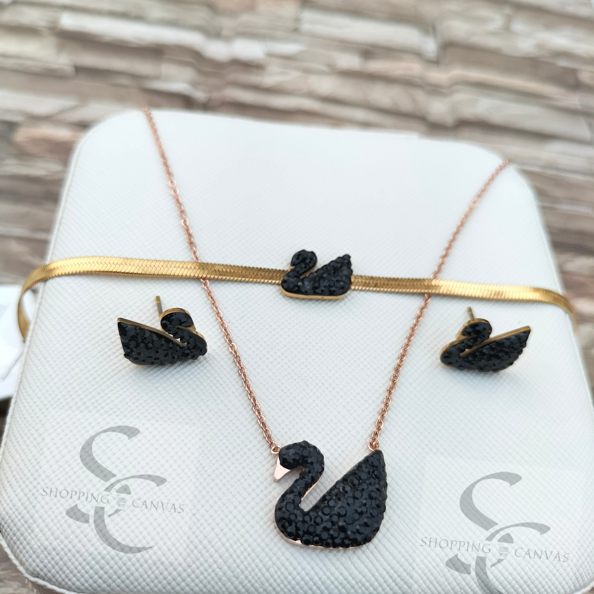Swarovski Swan Duck Necklace, Chain Bracelet with matching Stud Earrings
