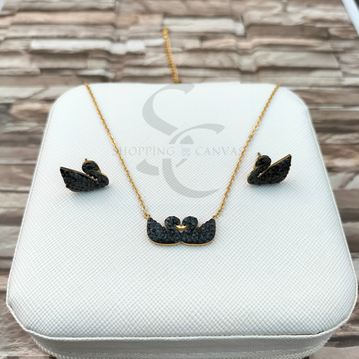 Swarovski Swan Double Duck Necklace with matching Stud Earrings