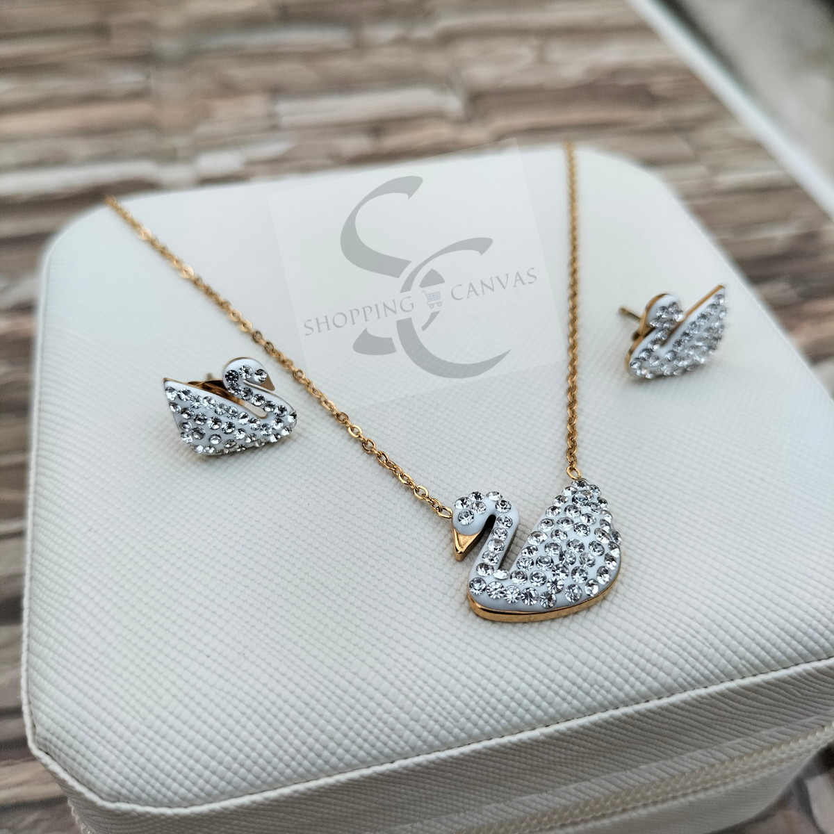 Swarovski Swan Duck Necklace with matching Stud Earrings