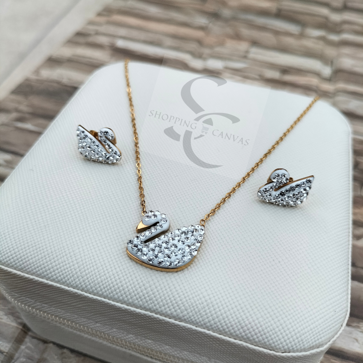 Swarovski Swan Duck Necklace with matching Stud Earrings