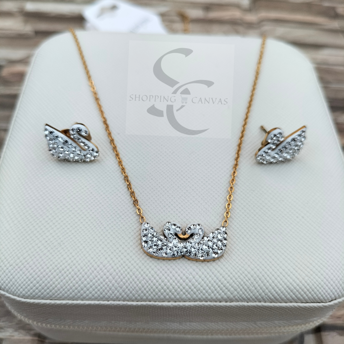 Swarovski Swan Double Duck Necklace with matching Stud Earrings