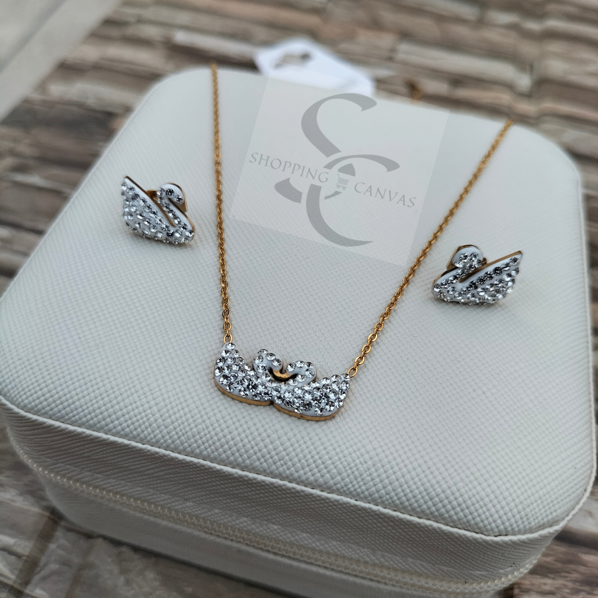 Swarovski Swan Double Duck Necklace with matching Stud Earrings