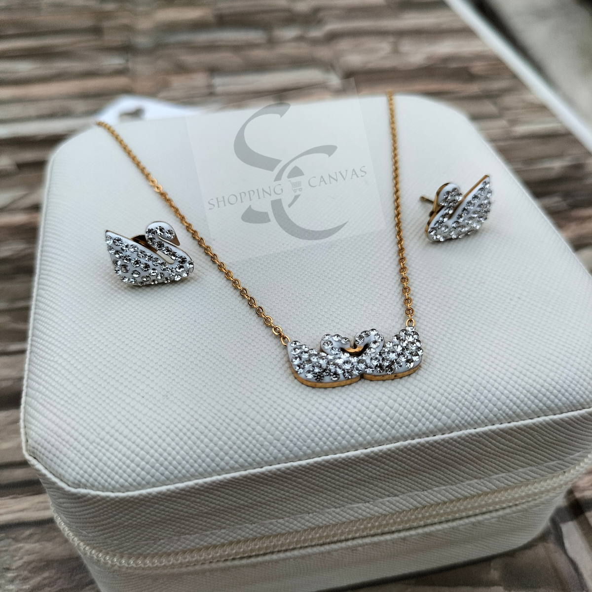 Swarovski Swan Double Duck Necklace with matching Stud Earrings