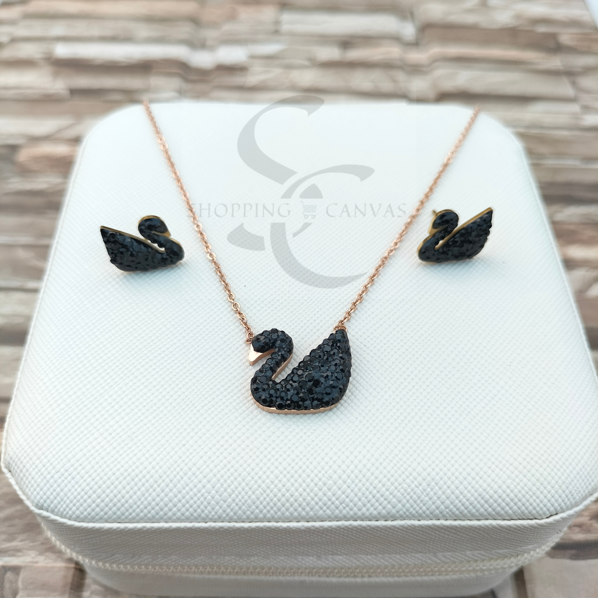 Swarovski Swan Duck Necklace with matching Stud Earrings