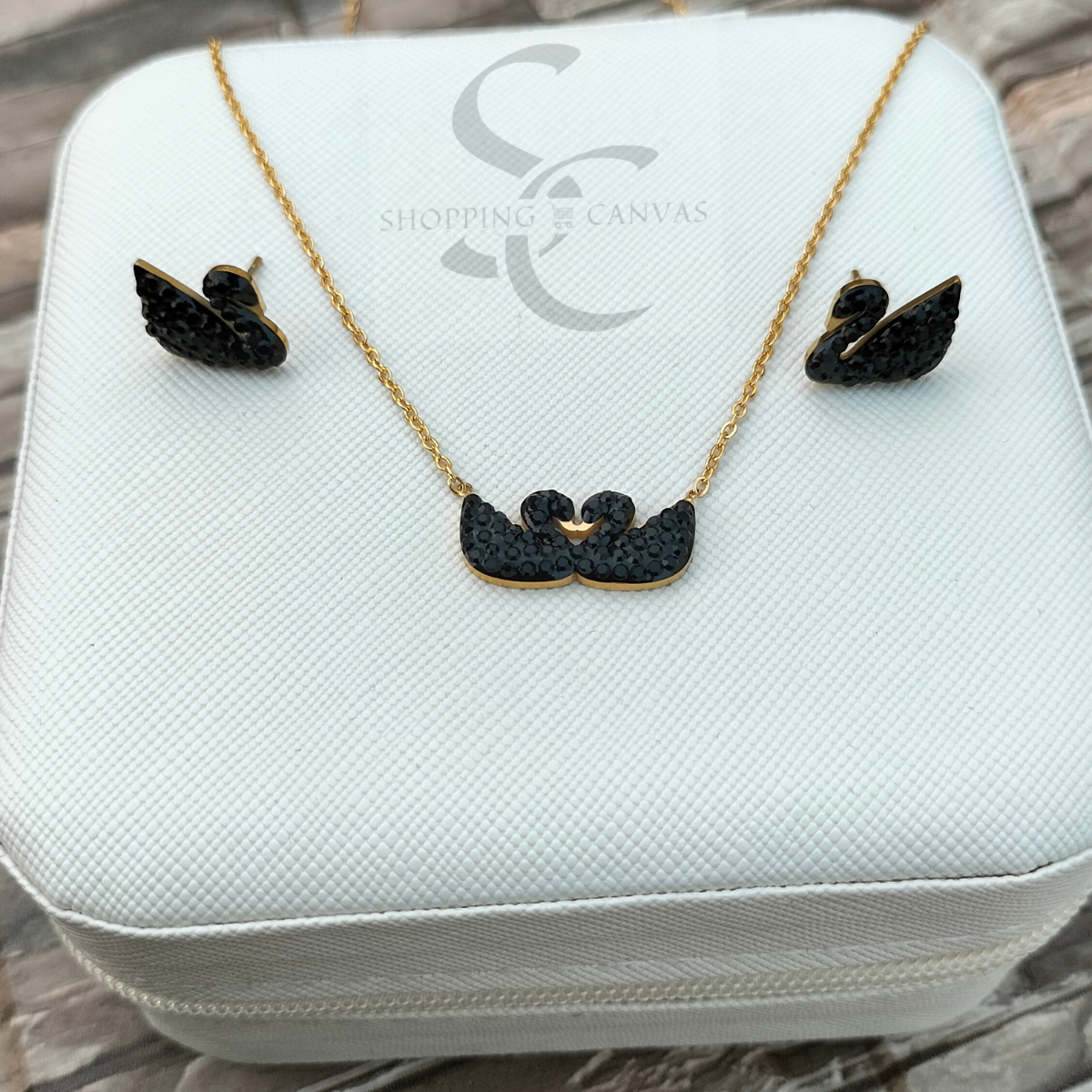 Swarovski Swan Double Duck Necklace with matching Stud Earrings