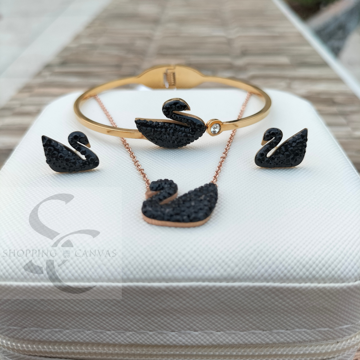 Swarovski Swan Duck Necklace, Steel Bracelet with matching stud earrings