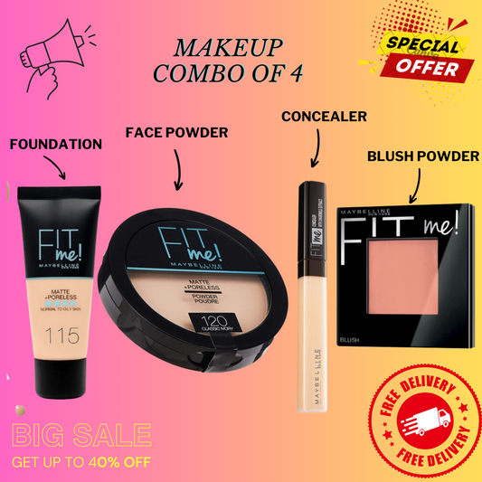 Makeup Combo Deal of 4 Foundation, Concealer, Face Powder & Blush Powder