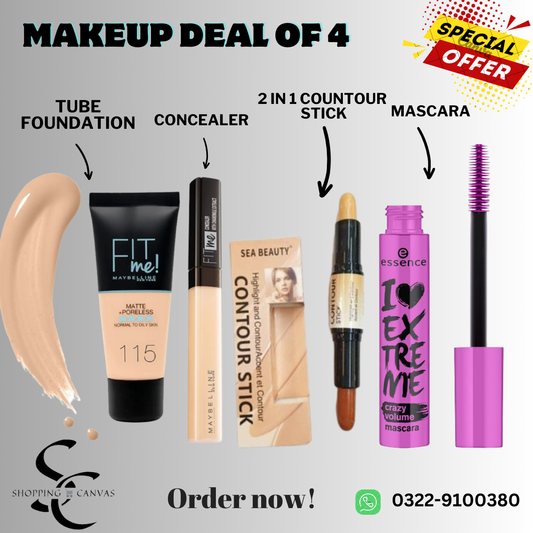 Makeup Combo Deal of 4 Foundation, Concealer, Contour Stick & Mascara