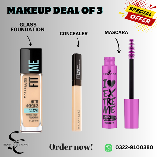 Makeup Combo Deal of 3  Glass Foundation, Concealer &  Mascara