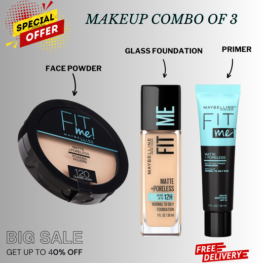 Makeup Combo Deal of 3 Glass Foundation, Primer & Face Powder